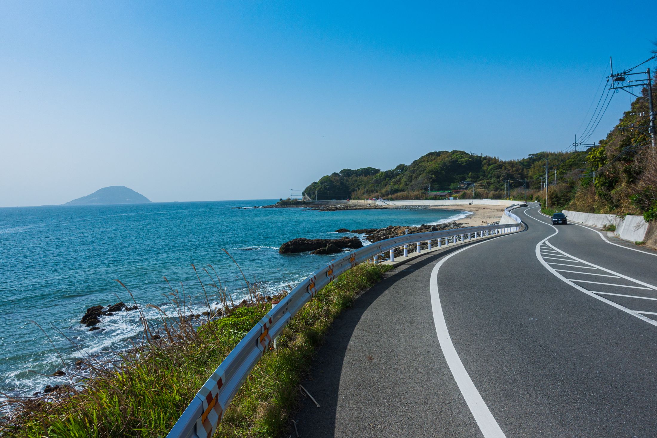 Coastal road and sea in Fukuoka Prefecture